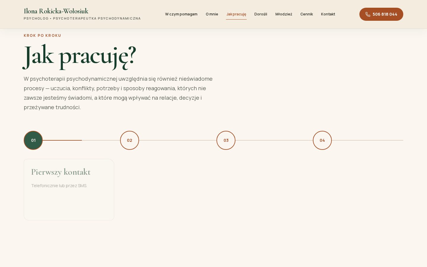 Sekcja strony z opisem podejścia psychoterapeutycznego gabinetu